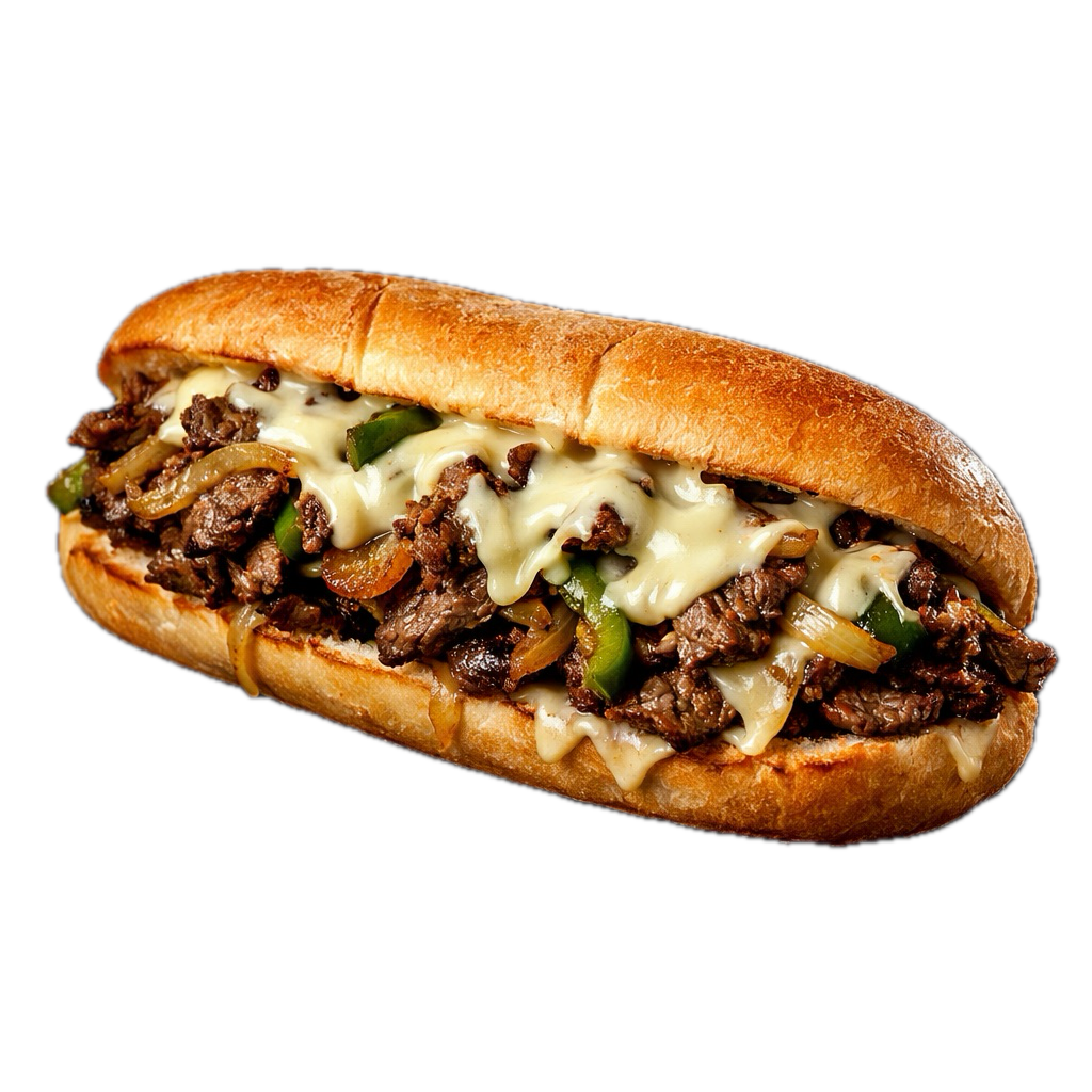 Philly cheesesteak sandwich with fries